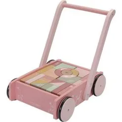 Little Dutch Pinkki Kukka Kävelykärry Palikoilla